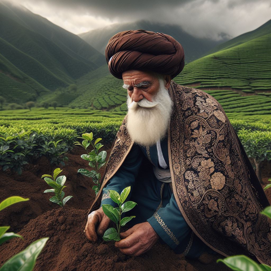 کاشف السلطنه در حال کشت چای در زمین های شمال ایران