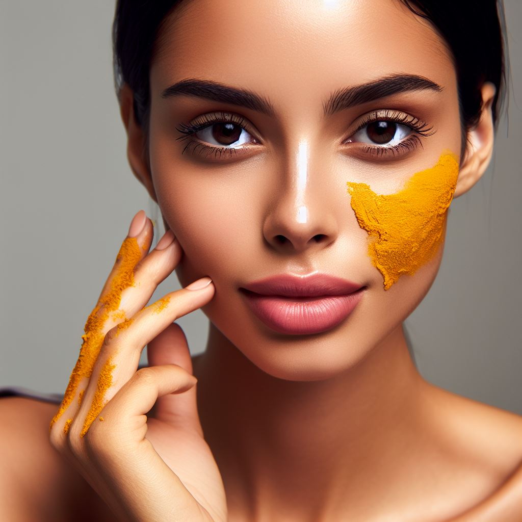 یک خانم زیبا در حال مراقبت از پوست خود با استفاده از خواص درمانی زردچوبه